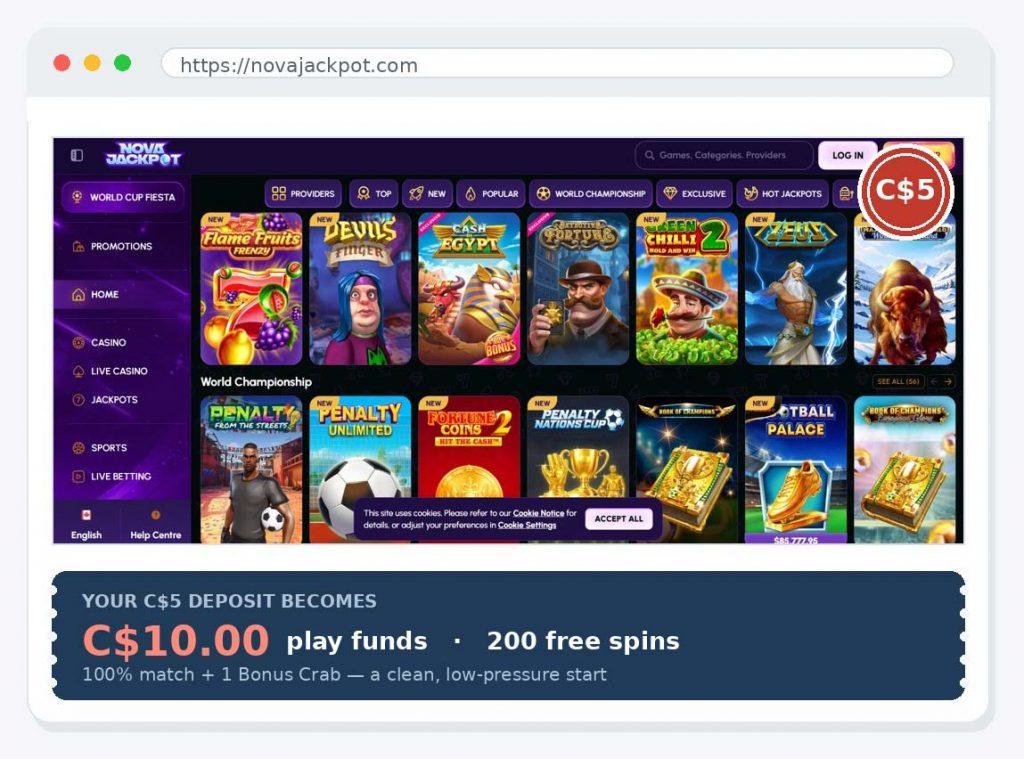 NovaJackpot casino site five dollars review