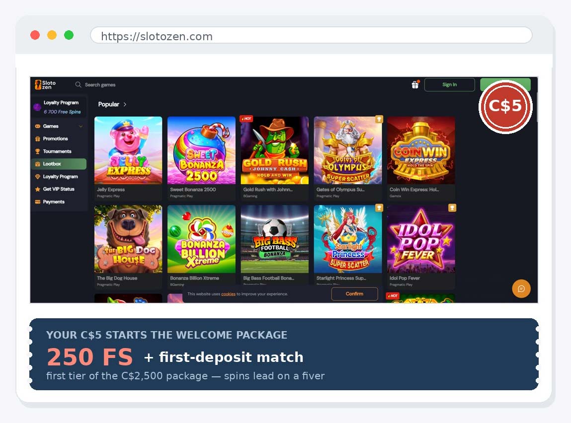 Slotozen casino site five dollars review