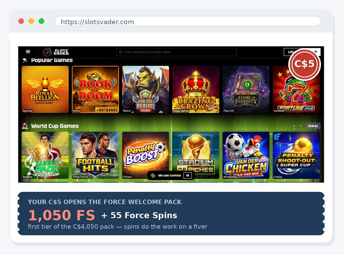 Slots Vader casino site five dollars review