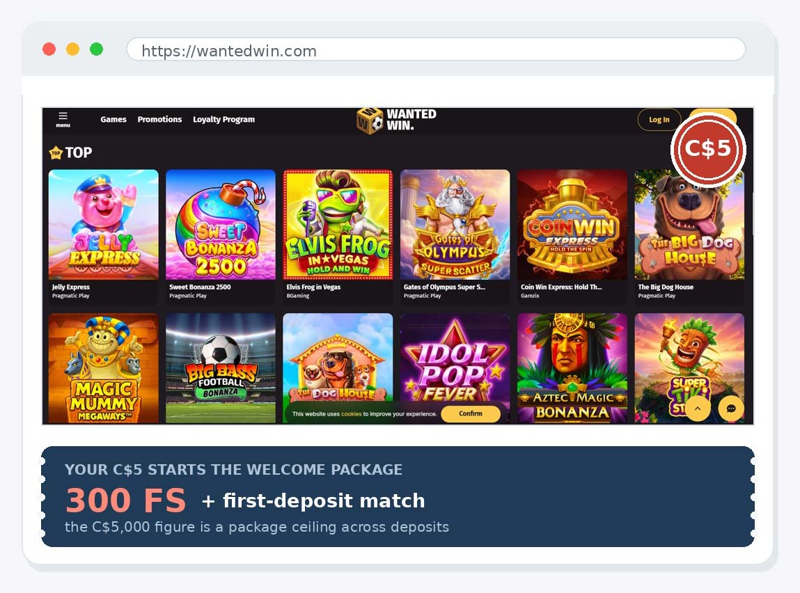 Wanted Win casino site five dollars review