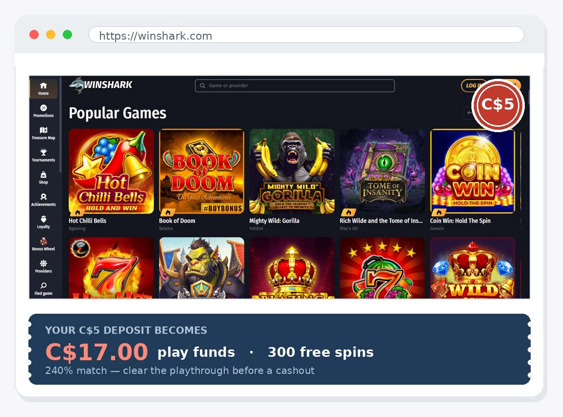 Winshark casino site five dollars review